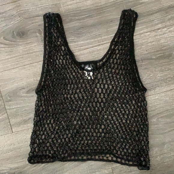 One Size-Black Beaded Tank Top Overlay - Picture 4 of 4